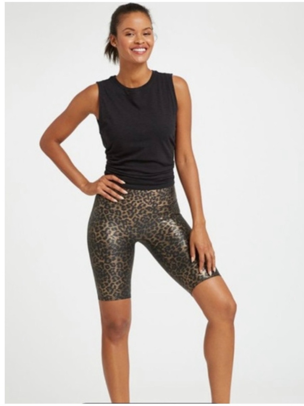 Spanx Women’s Sz XL Faux Leather Leopard Print High Rise Bike Short